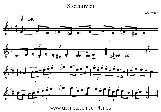 Storhurven - staff notation