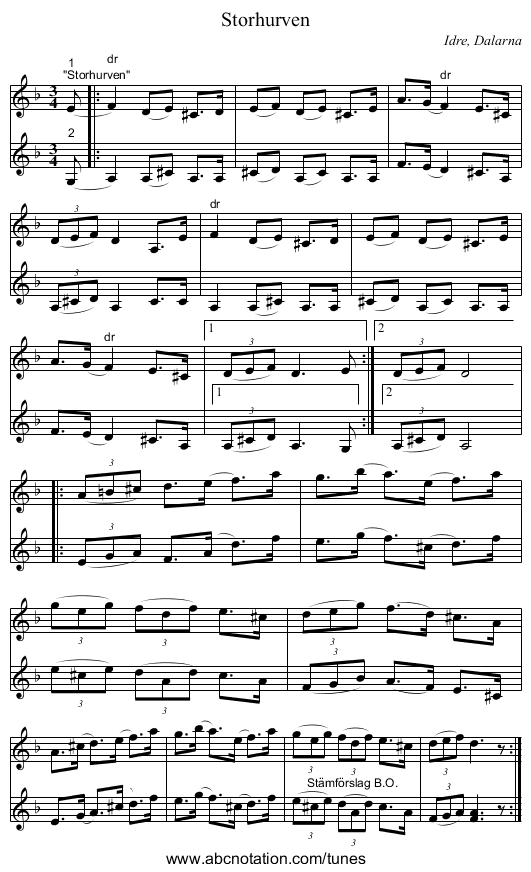 Storhurven - staff notation