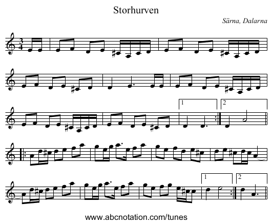 Storhurven - staff notation