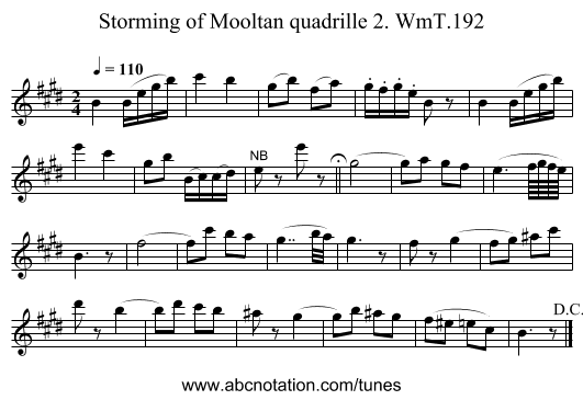 Storming of Mooltan quadrille 2. WmT.192 - staff notation