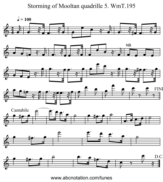 Storming of Mooltan quadrille 5. WmT.195 - staff notation