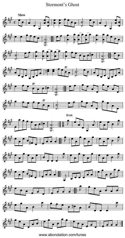 Stormont’s Ghost - staff notation