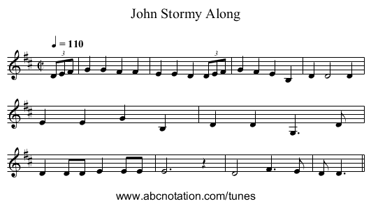 Stormy Along, John - staff notation