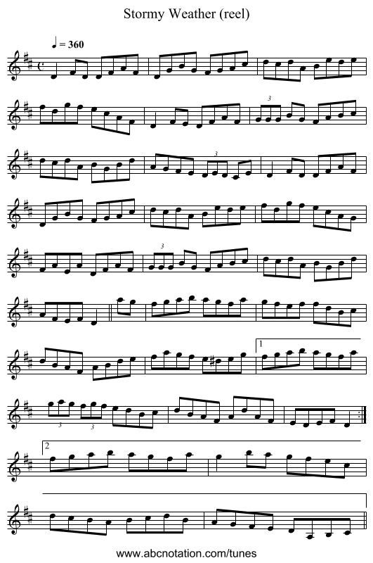 Stormy Weather (reel) - staff notation