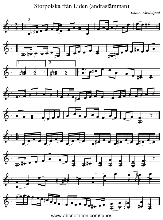 Storpolska från Liden (andrastämman) - staff notation