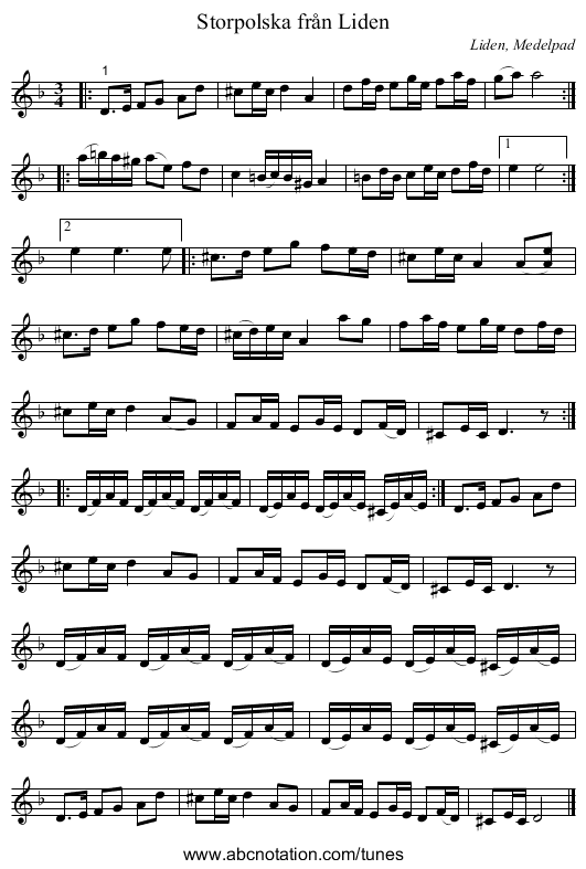Storpolska från Liden - staff notation