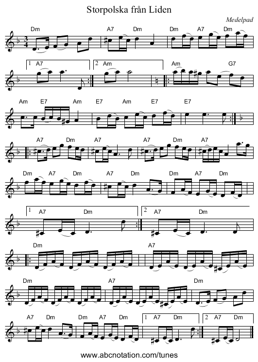 Storpolska från Liden - staff notation