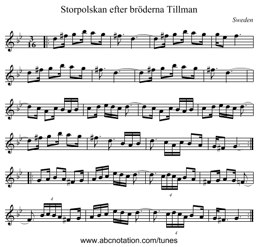 Storpolskan efter br&ouml;derna Tillman - staff notation