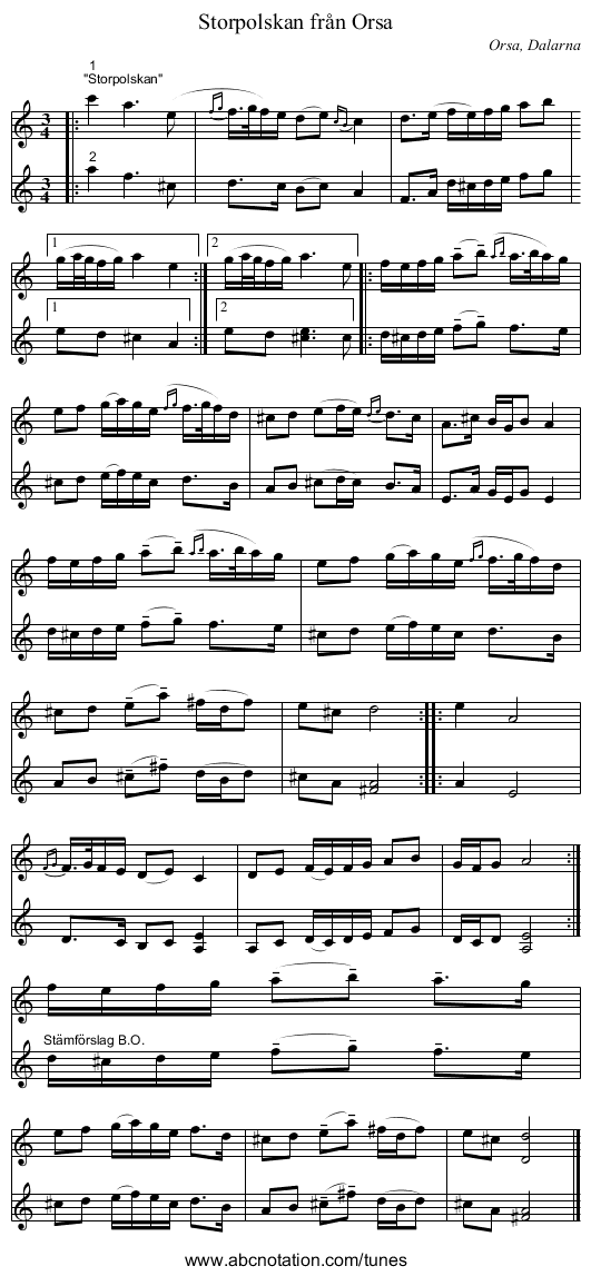 Storpolskan från Orsa - staff notation