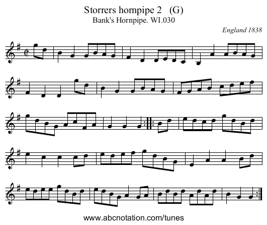 Storrers hornpipe 2   (G) - staff notation