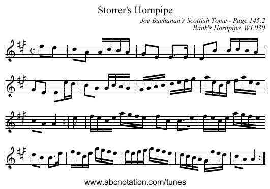 Storrer's Hornpipe - staff notation