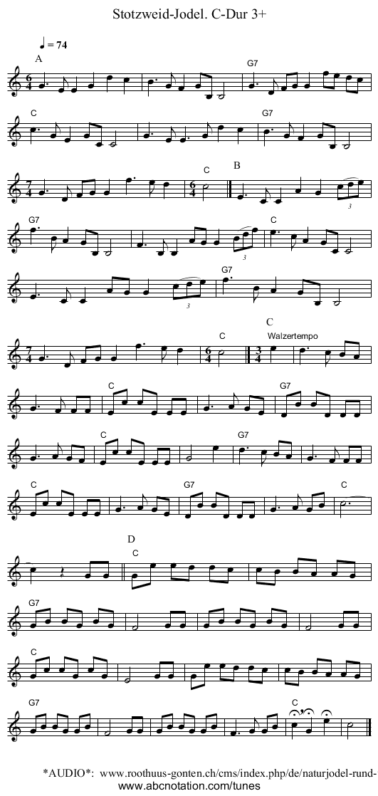 Stotzweid-Jodel. C-Dur 3+ - staff notation