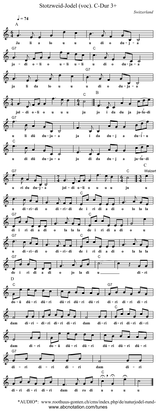 Stotzweid-Jodel (voc). C-Dur 3+ - staff notation