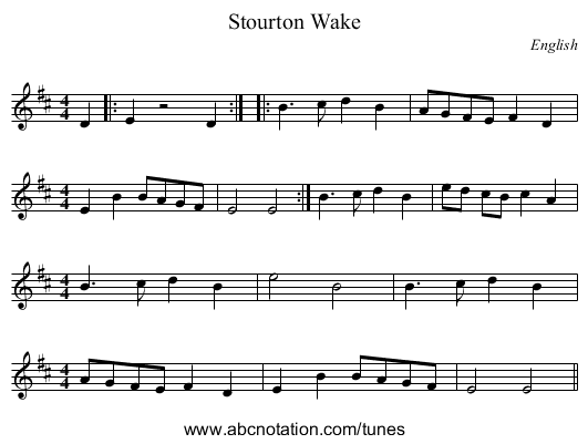 Stourton Wake - staff notation