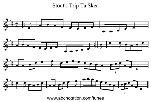 Stout's Trip Ta Skea - staff notation