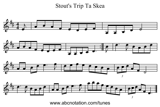 Stout's Trip Ta Skea - staff notation