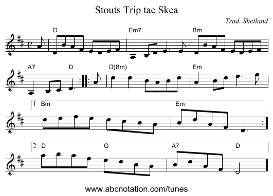 Stouts Trip tae Skea - staff notation
