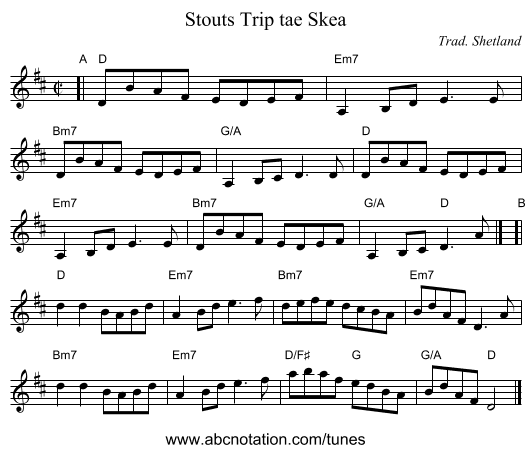 Stouts Trip tae Skea - staff notation