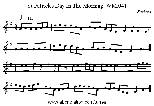 St.Patrick's Day In The Morning. WM.041 - staff notation
