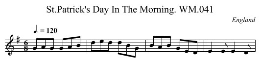 St.Patrick's Day In The Morning. WM.041 - staff notation