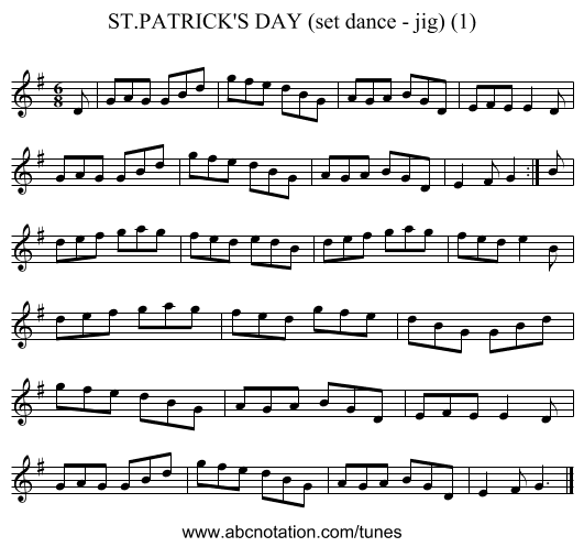 ST.PATRICK'S DAY (set dance - jig) (1) - staff notation