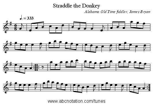 Straddle the Donkey - staff notation