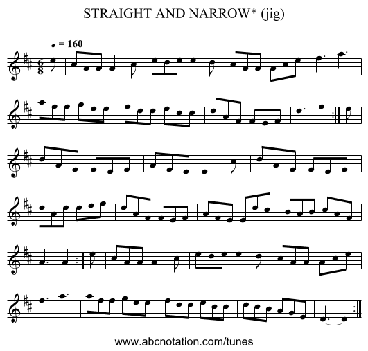 STRAIGHT AND NARROW* (jig) - staff notation