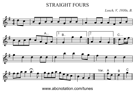 STRAIGHT FOURS - staff notation