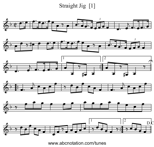 Straight Jig  [1] - staff notation