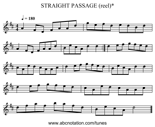 STRAIGHT PASSAGE (reel)* - staff notation