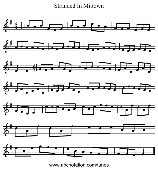 Stranded In Miltown - staff notation