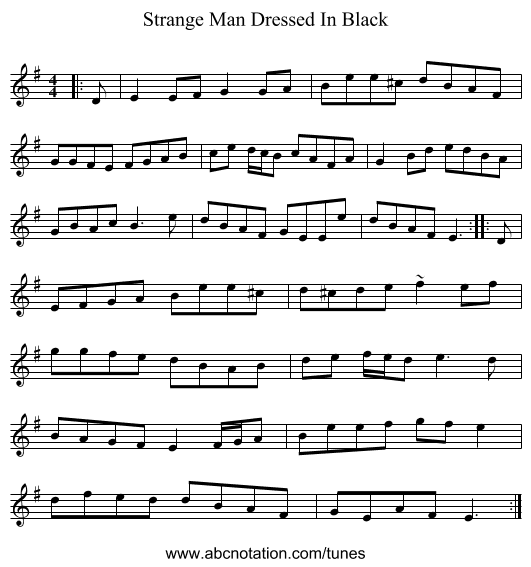 Strange Man Dressed In Black - staff notation