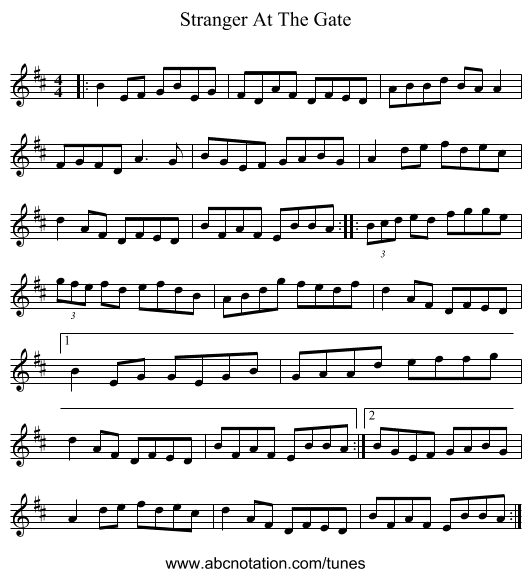 Stranger At The Gate - staff notation