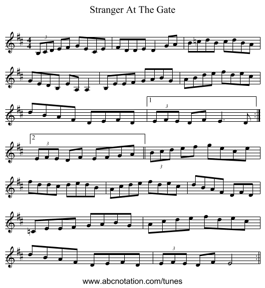 Stranger At The Gate - staff notation