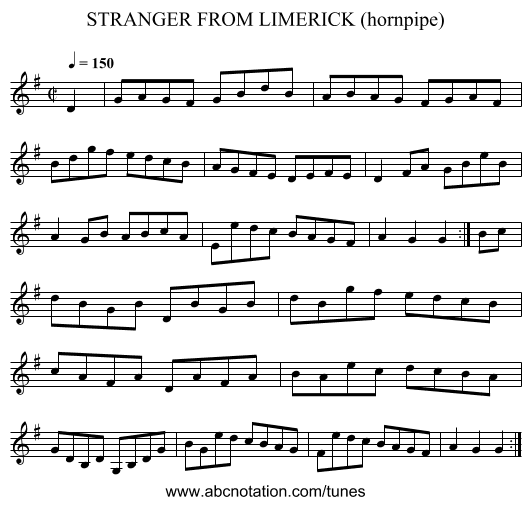 STRANGER FROM LIMERICK (hornpipe) - staff notation