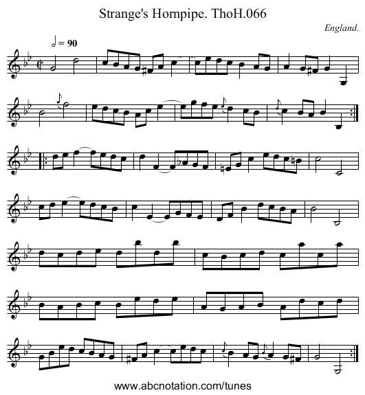 Strange's Hornpipe. ThoH.066 - staff notation