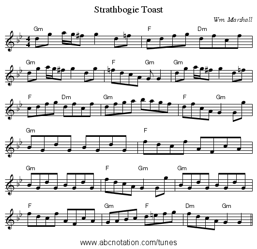Strathbogie Toast - staff notation