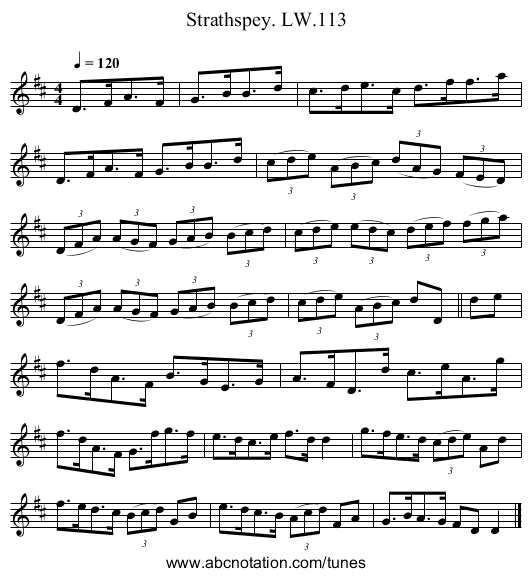 Strathspey. LW.113 - staff notation