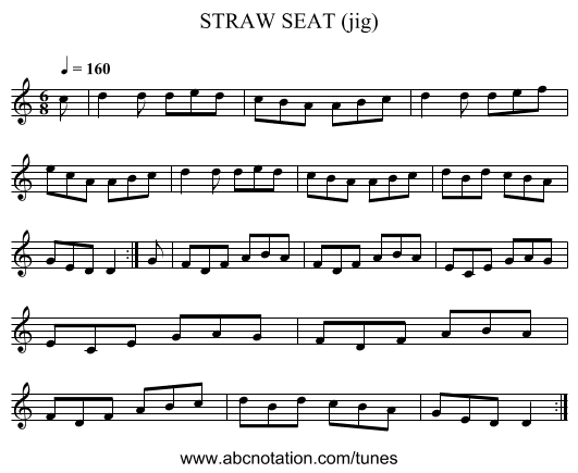 STRAW SEAT (jig) - staff notation