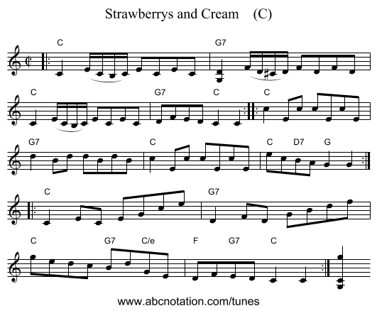 Strawberrys and Cream    (C) - staff notation