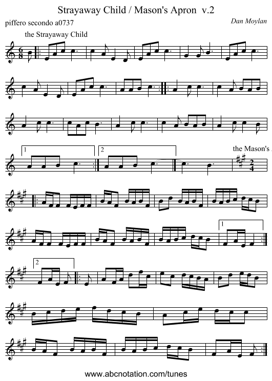 Strayaway Child / Mason's Apron  v.2 - staff notation