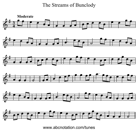 Streams of Bunclody, The - staff notation