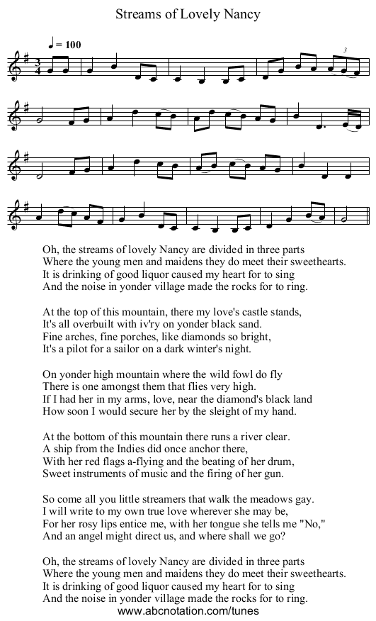 Streams of Lovely Nancy - staff notation