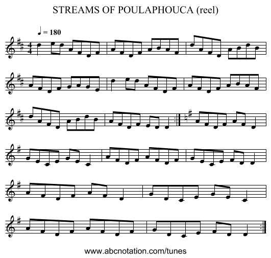 STREAMS OF POULAPHOUCA (reel) - staff notation