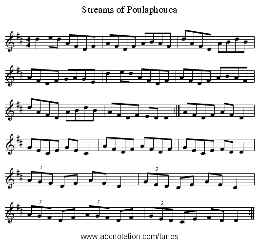 Streams of Poulaphouca - staff notation