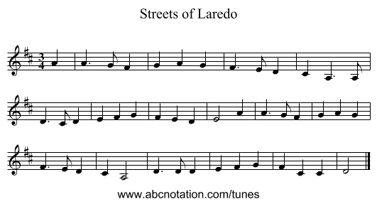 Streets of Laredo - staff notation