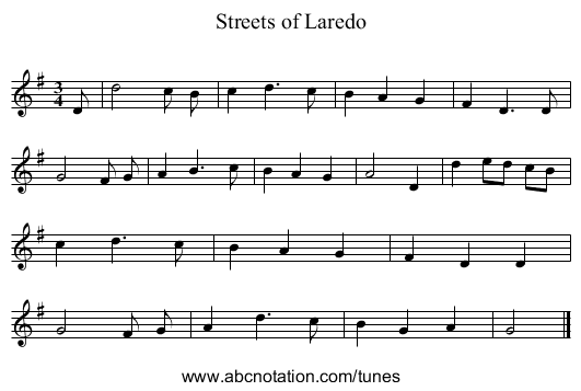 Streets of Laredo - staff notation