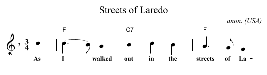 Streets of Laredo - staff notation