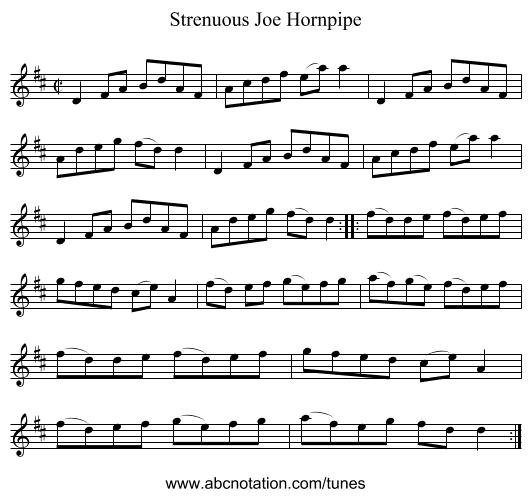 Strenuous Joe Hornpipe - staff notation