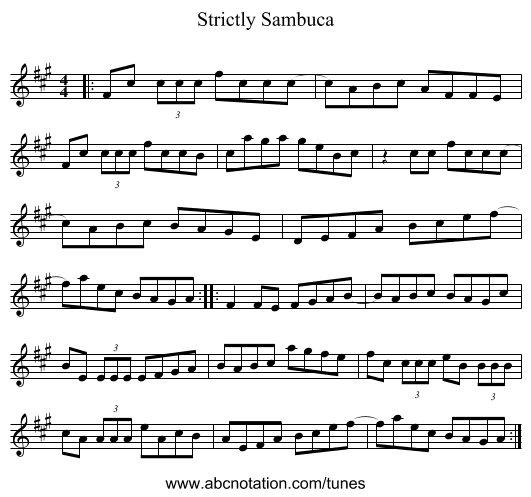 Strictly Sambuca - staff notation